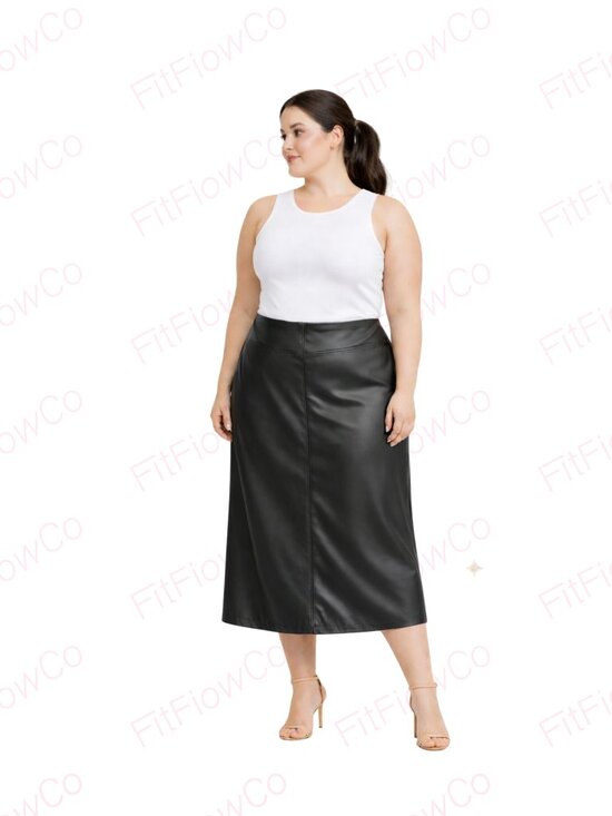 A New Day Dresses & Skirts - A New Day Black Faux Leather Midi Skirt Size 14 NWT Side Zip Back Slit